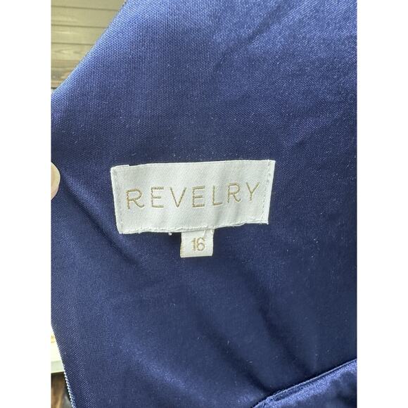 REVELRY Velvet Bridesmaid Dress in Deep Blue Women's Size 16 Faux Wrap. - Picture 10 of 16